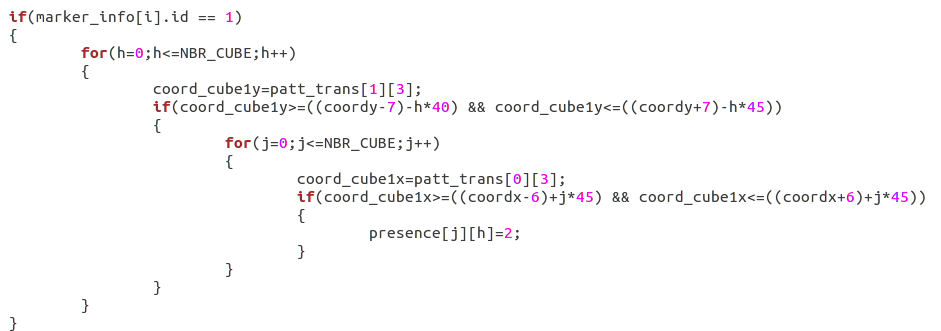 Code pour déterminer la position d'un cube