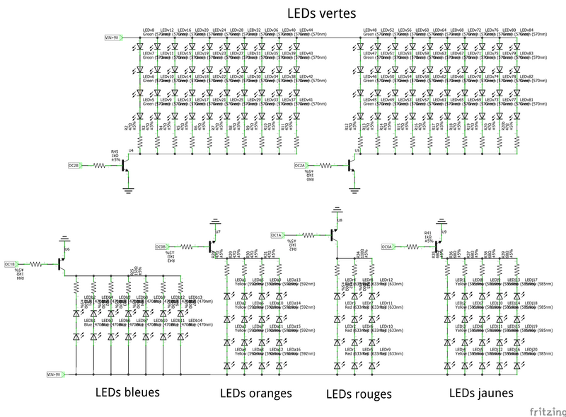 Schéma de contrôle des LEDs avec les transistors