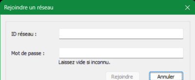 Interface pour rejoindre un réseau privé virtuel dans Hamachi