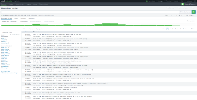 "Page d'authentification sur splunk"