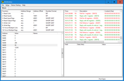 interface de simulateur d'esclave modbus